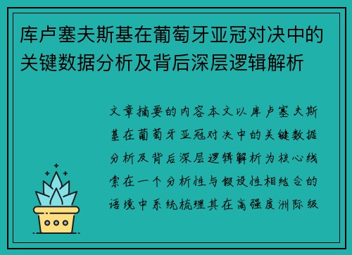 库卢塞夫斯基在葡萄牙亚冠对决中的关键数据分析及背后深层逻辑解析